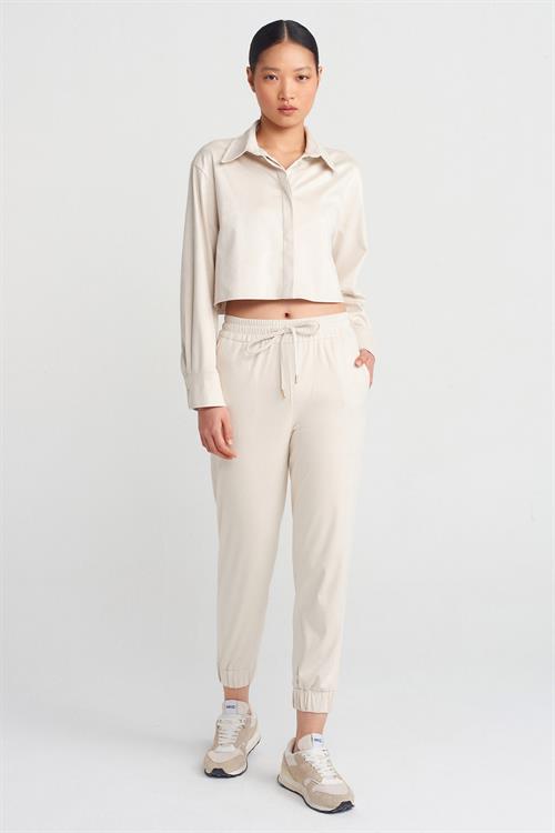 Wholesale Womens Beige Suede Jogger Pants