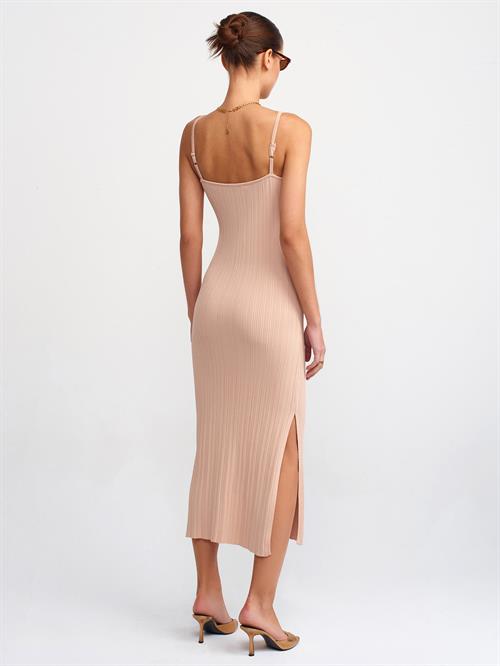 Wholesale Womens Beige Thin Strap Knit Dress with Side Slit