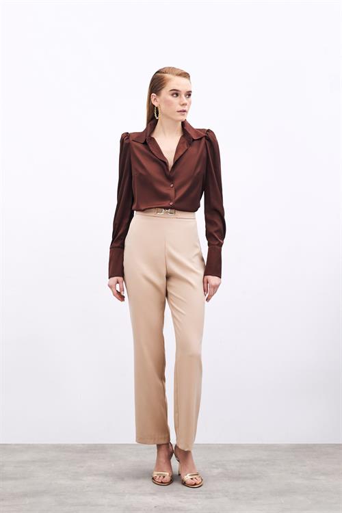 Wholesale Womens Beige Trousers with Accessory Detail