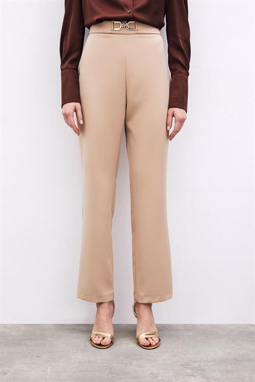 Wholesale Womens Beige Trousers with Accessory Detail