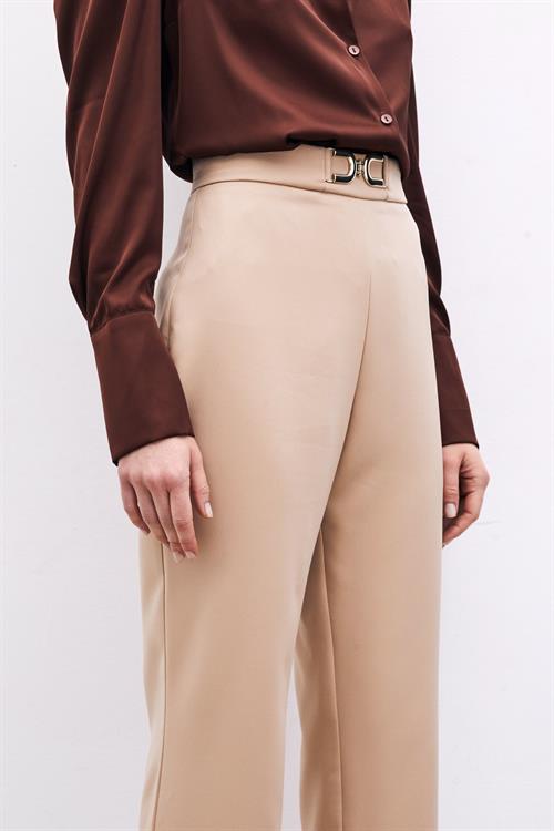 Wholesale Womens Beige Trousers with Accessory Detail