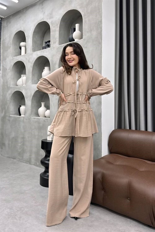 Wholesale Womens Beige Two-Piece Hijab Set