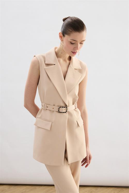 Wholesale Womens Beige Waistcoat with Belt