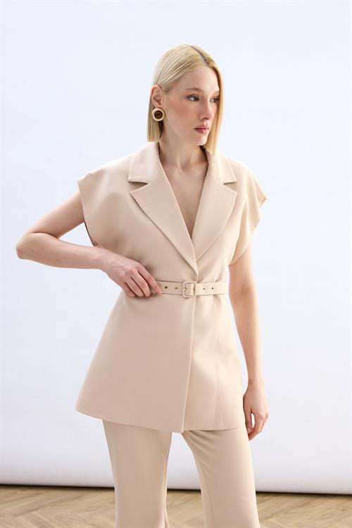 Wholesale Womens Beige Waistcoat with Belt
