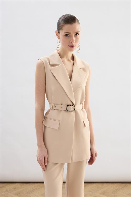 Wholesale Womens Beige Waistcoat with Belt