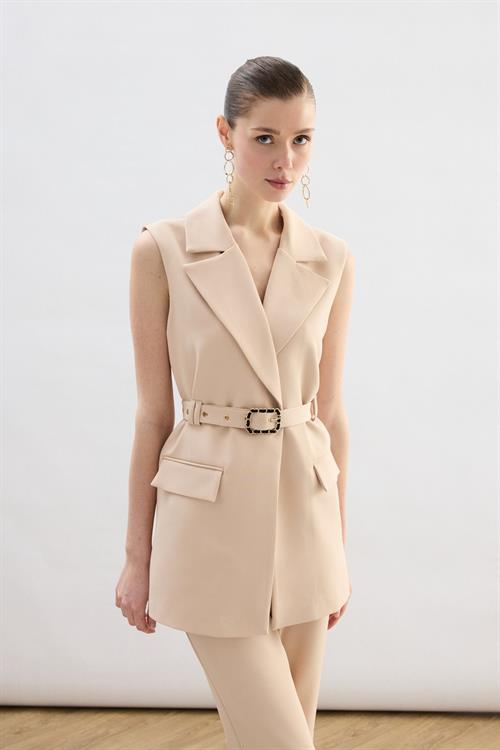 Wholesale Womens Beige Waistcoat with Belt