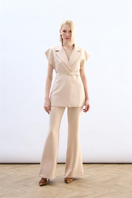 Wholesale Womens Beige Waistcoat with Belt