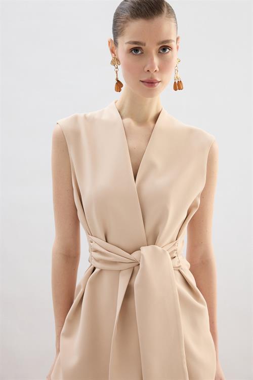 Wholesale Womens Beige Waistcoat with Belt