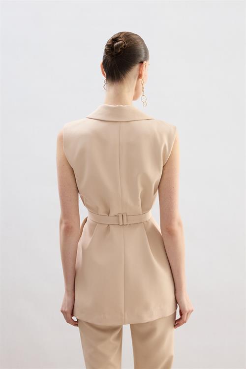 Wholesale Womens Beige Waistcoat with Belt