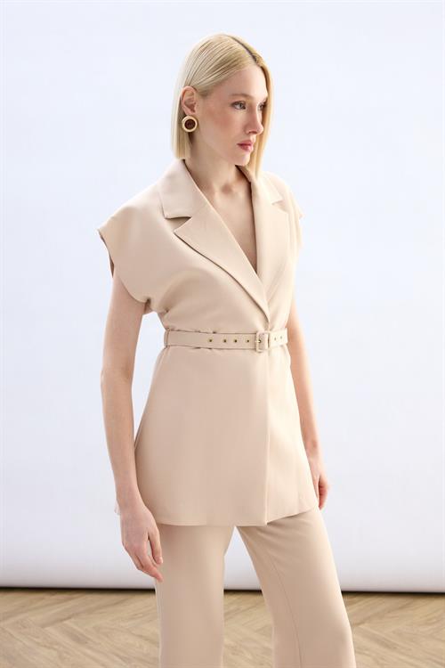 Wholesale Womens Beige Waistcoat with Belt