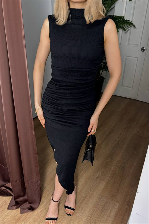 Wholesale Womens Black Asymmetric Backless Dress