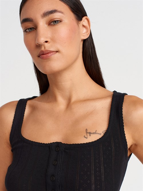 Wholesale Womens Black Button-Front Square-Neck Top