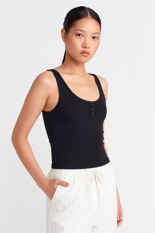 Wholesale Womens Black Button-Front Tank Top