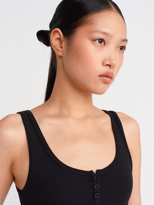 Wholesale Womens Black Button-Front Tank Top