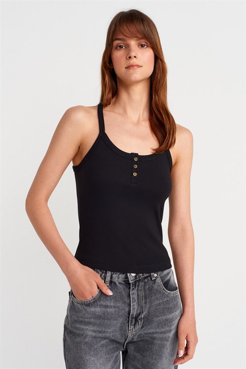 Wholesale Womens Black Button-Front Tank Top