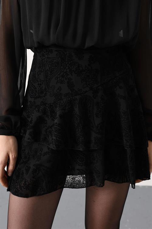 Wholesale Womens Black Chiffon Mini Dress with Tie-Neck