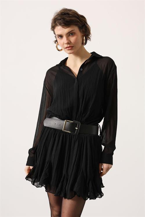 Wholesale Womens Black Chiffon Mini Dress with Belt