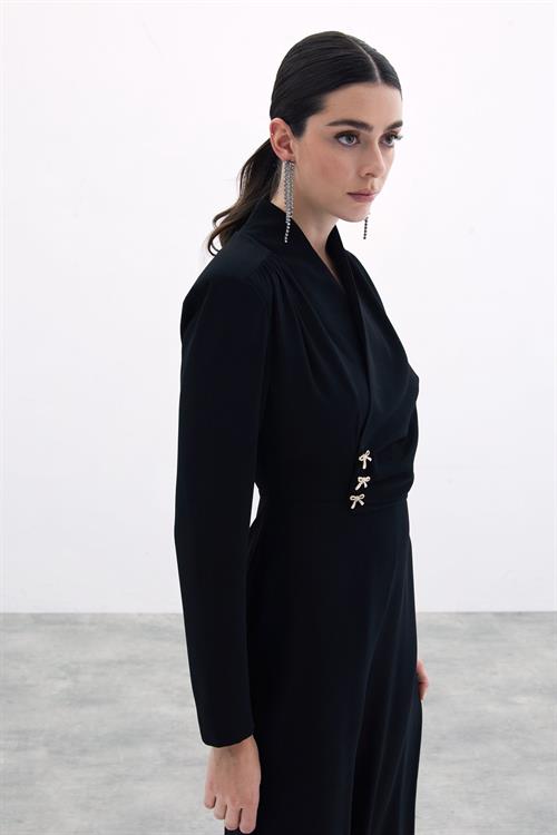 Wholesale Womens Black Crepe Jumpsuit with Bow Accessory