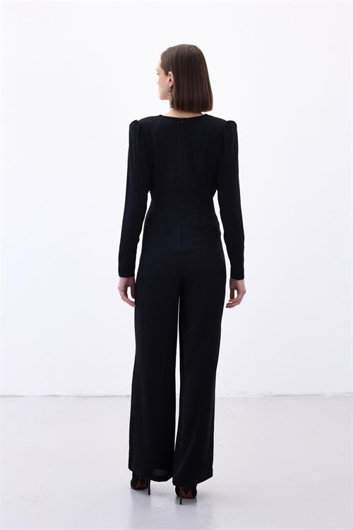 Wholesale Womens Black Crepe Jumpsuit with Rhinestone Accessories