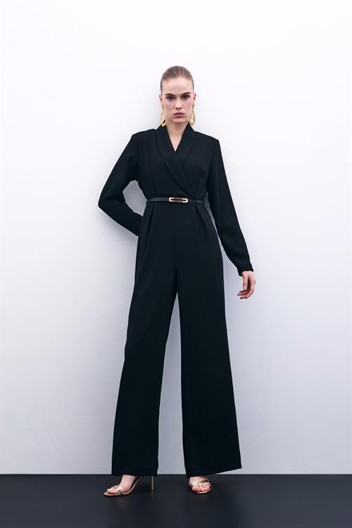 Wholesale Womens Black Crepe Jumpsuit with Belt
