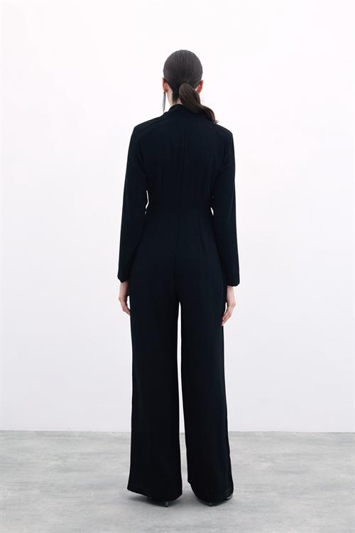 Wholesale Womens Black Crepe Jumpsuit with Bow Accessory