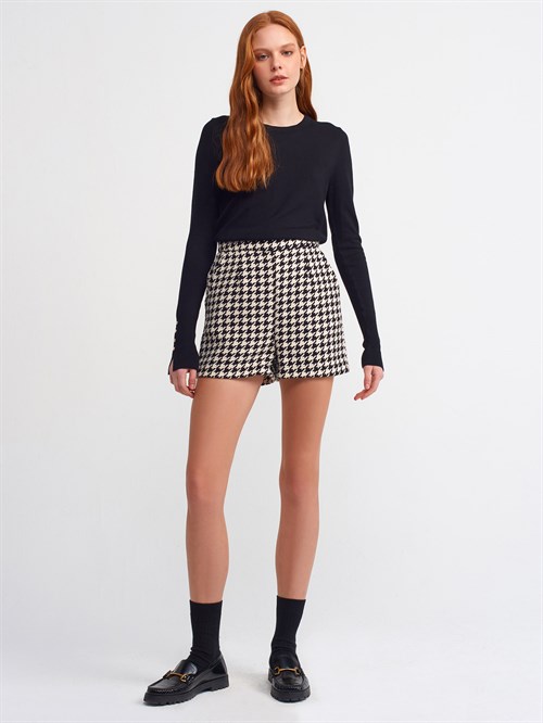 Wholesale Womens Black Crew-Neck Knit Blouse with Snap-Button Wide Cuffs