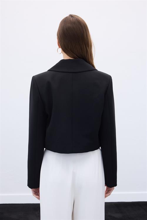 Wholesale Womens Black Cropped Blazer with Gold Buttons