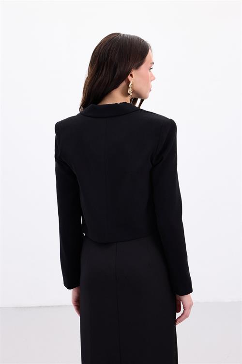 Wholesale Womens Black Cropped Blazer with Notched Collar