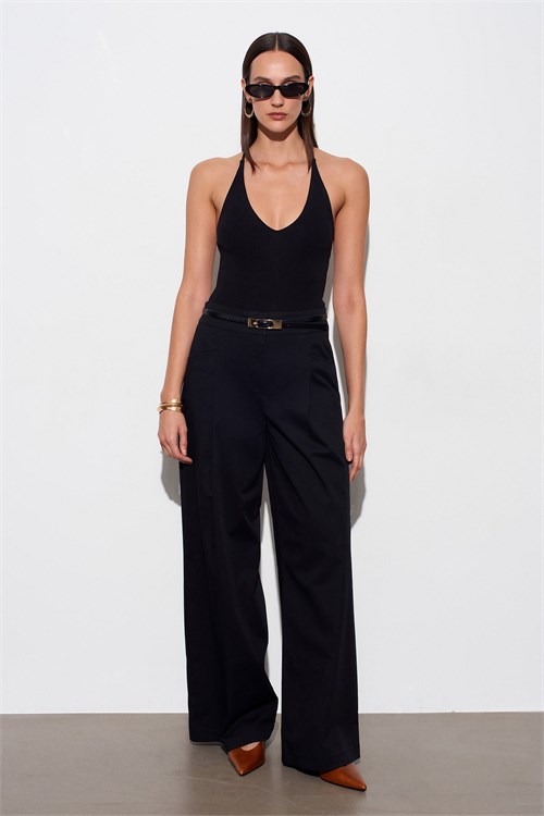 Wholesale Womens Black Cross-Back Cotton Bodysuit