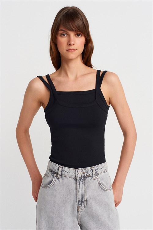 Wholesale Womens Black Double Straps Tank Top