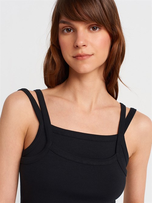 Wholesale Womens Black Double Straps Tank Top