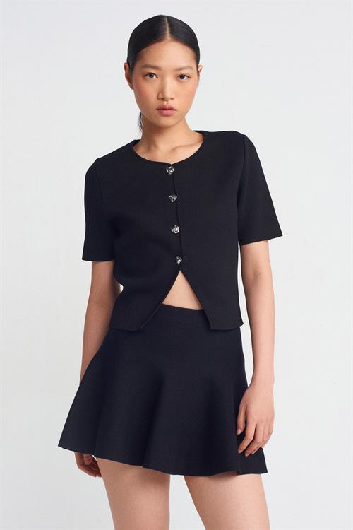 Wholesale Womens Black Elastic Waist Flounce Knit Skirt