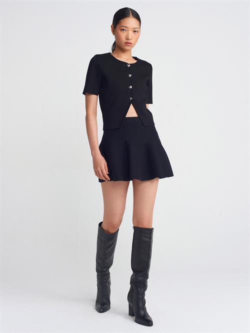 Wholesale Womens Black Elastic Waist Flounce Knit Skirt