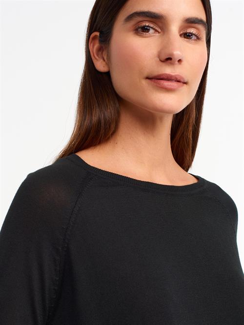 Wholesale Womens Black Fine Knit Blouse with Raglan Sleeves and Side Slits