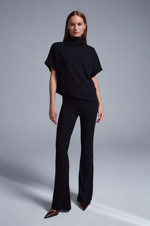 Wholesale Womens Black High Waist Knitted Trousers