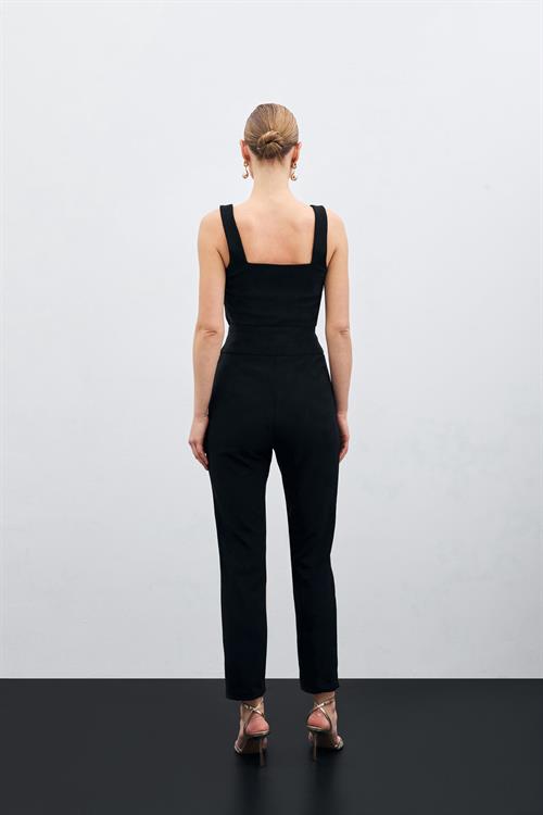 Wholesale Womens Black High-Waist Trousers with Front V-Shaped Accessory