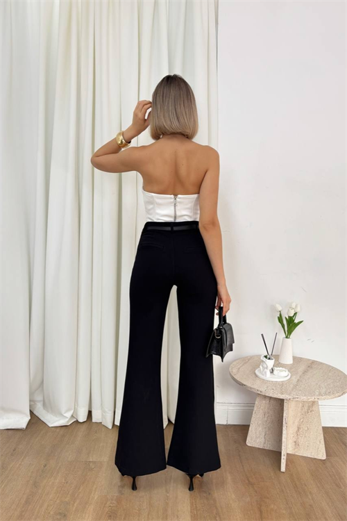 Wholesale Womens Black High-Waisted Flared Trousers