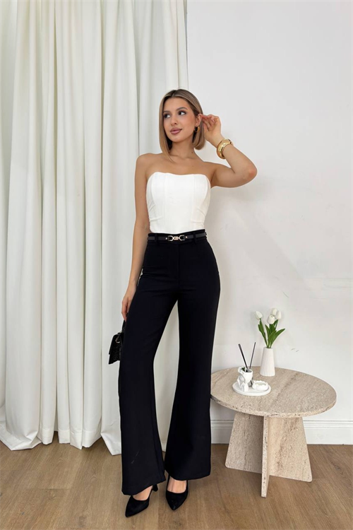 Wholesale Womens Black High-Waisted Flared Trousers