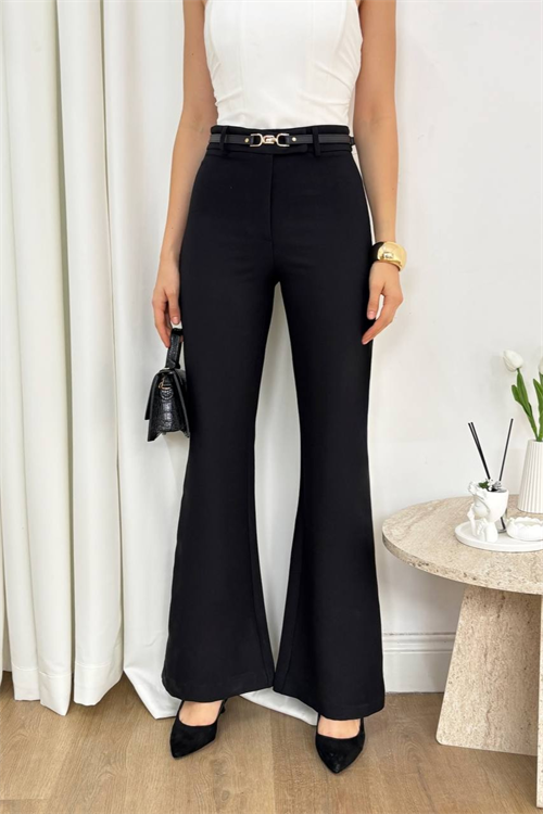 Wholesale Womens Black High-Waisted Flared Trousers