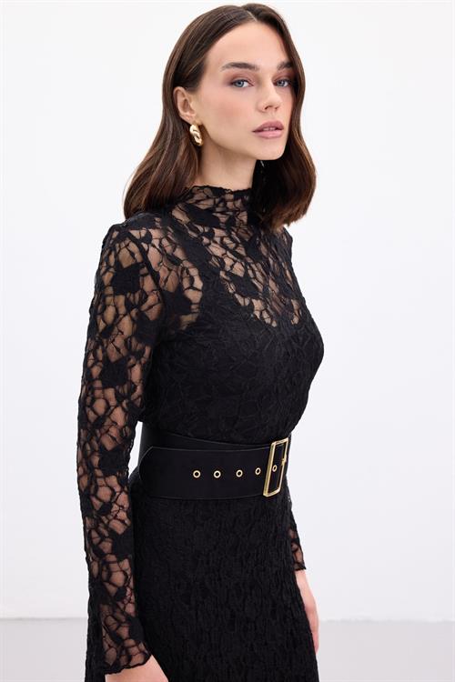 Wholesale Womens Black Lace Long-Sleeve Blouse