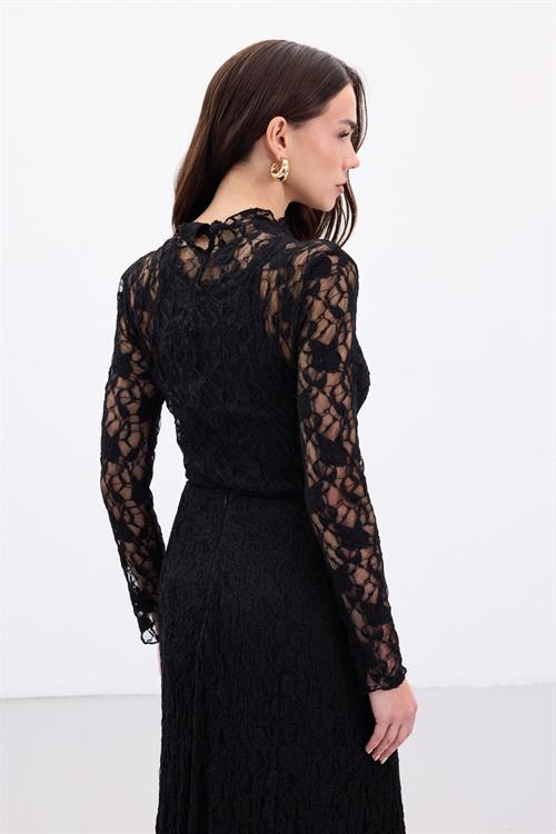 Wholesale Womens Black Lace Long-Sleeve Blouse