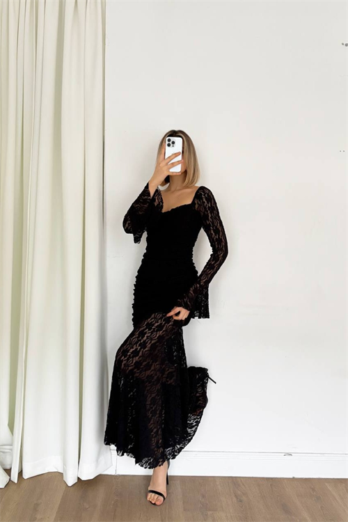 Wholesale Womens Black Lace Maxi Dress