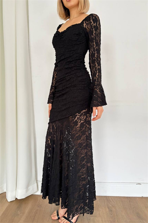 Wholesale Womens Black Lace Maxi Dress