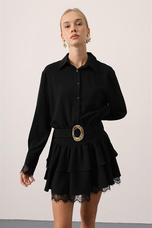 Wholesale Womens Black Lace Mini Dress with Belt