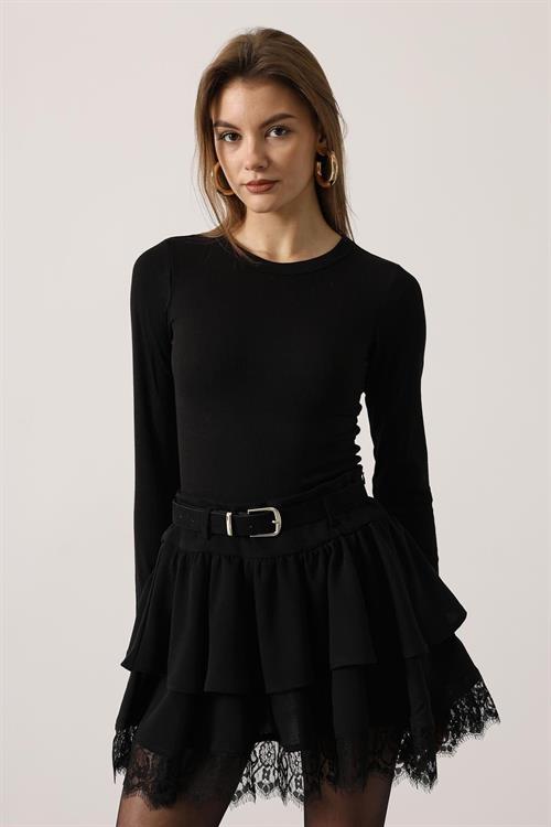 Wholesale Womens Black Lace Mini Skirt with Belt