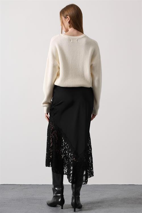 Wholesale Womens Black Lace Satin Skirt