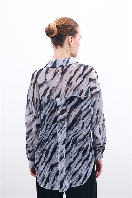 Wholesale Womens Black Loose-Fit Patterned Shirt