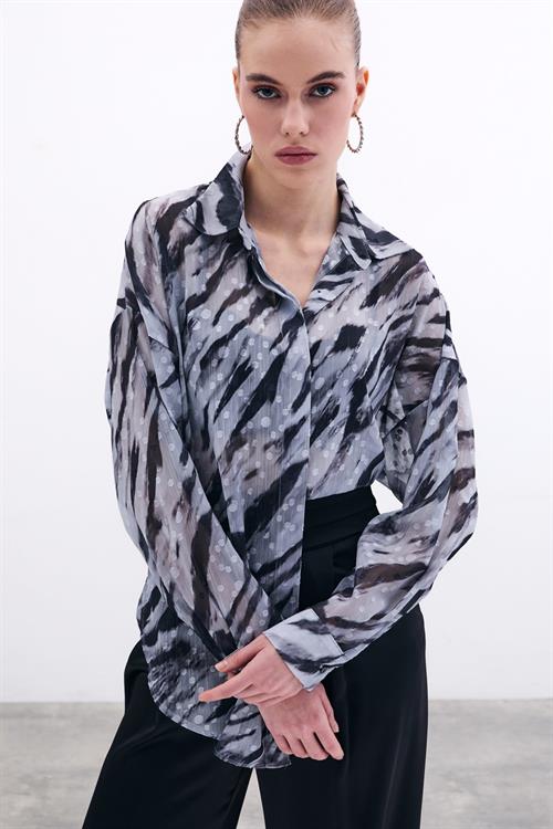 Wholesale Womens Black Loose-Fit Patterned Shirt