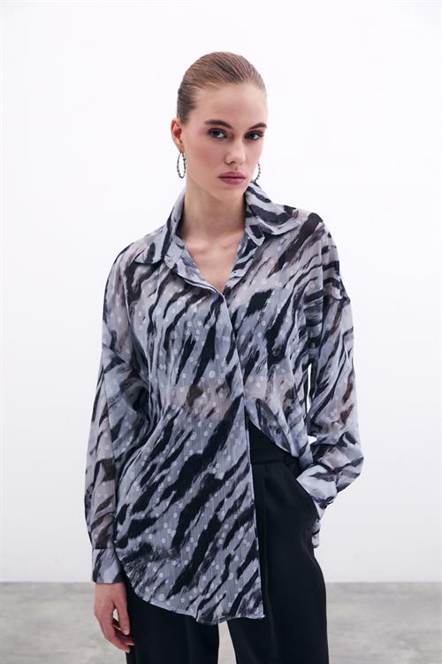 Wholesale Womens Black Loose-Fit Patterned Shirt