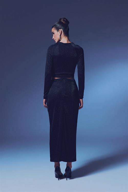 Wholesale Womens Black Lurex Maxi Skirt